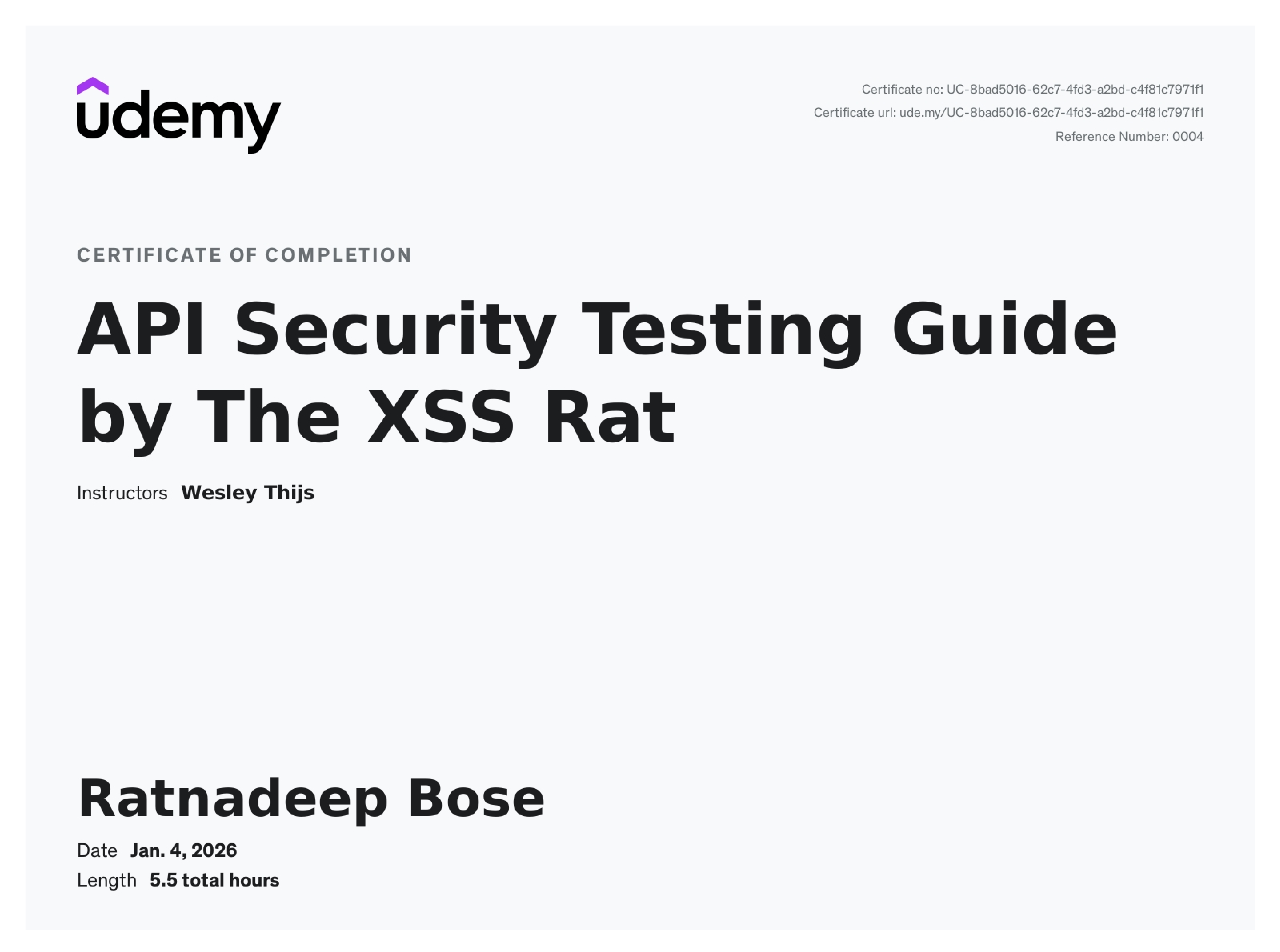 API Security Testing Guide Certificate