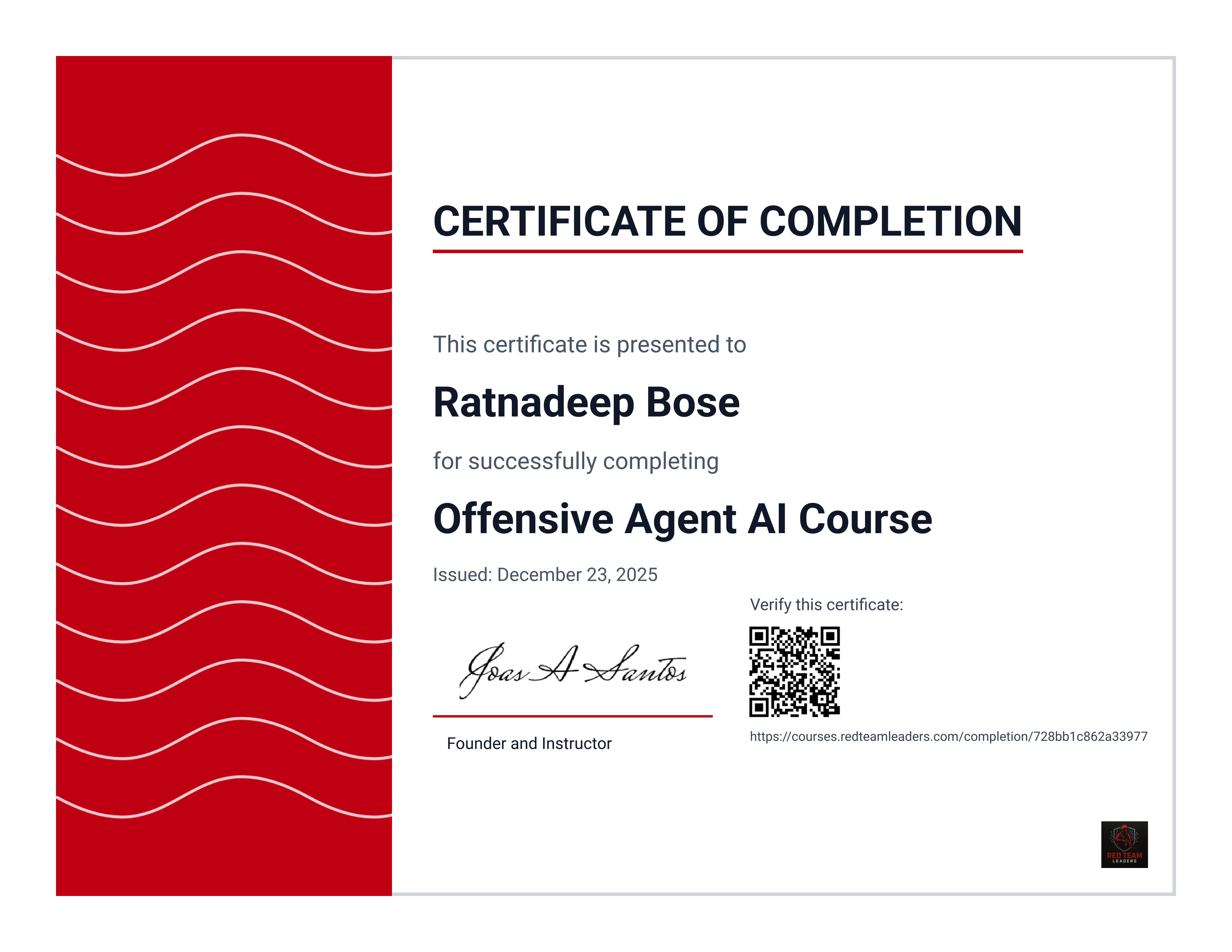 Offensive Agent AI Course Certificate